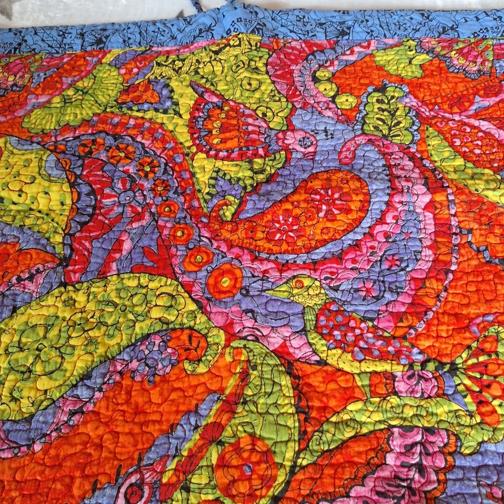 Cynthia Rowley Pillow Case QUILTED COLORFUL Bird Paisley Finished 21x27 Inches